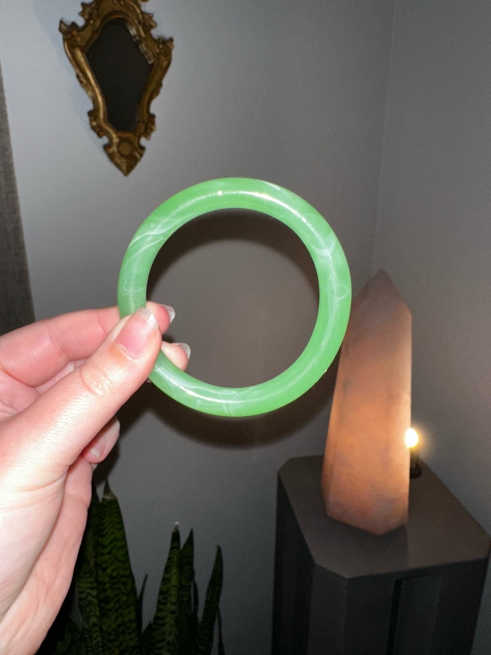 Green Stone Bangle Bracelet maybe jade